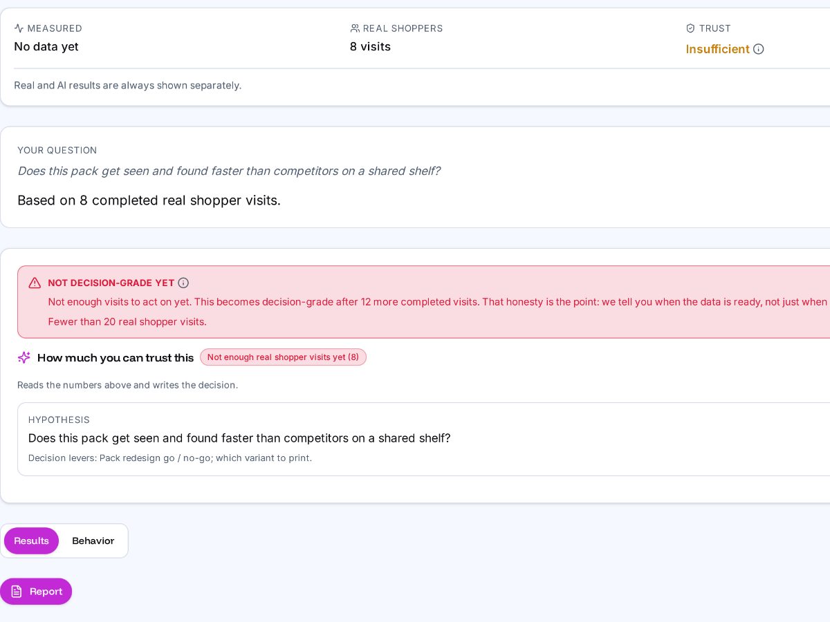 Report header saying the key comparison is not settled yet, with the visits collected so far